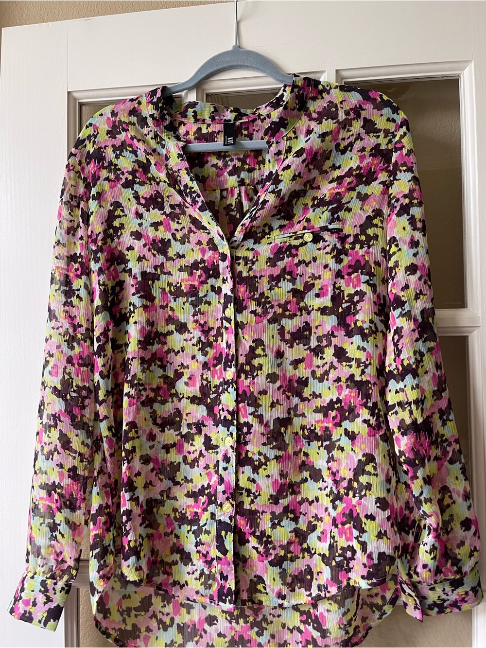 Kut from the Kloth Floral Abstract Sheet Top in Pink, Lime & Purple